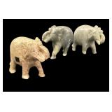 (3) Hand Carved Elephants From India