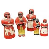 5 pc Plastic Black Memorabilia Salt & Peppers &