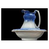 Blue & White Pitcher & Bowl