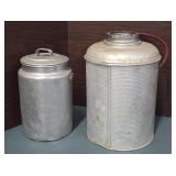 vintage metal container, likely a water pail or