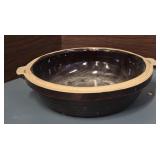 vintage brown glazed stoneware casserole dish,