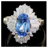 Platinum 4.10 ct Natural Sapphire & Diamond Ring