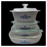 (4) Vintage Corning Ware Cornerflower Casseroles