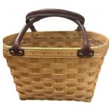 Longaberger Lined Hand Woven Basket Wï¿½ Leather