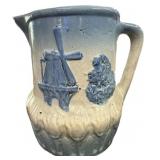 Windmill Design Blue Pitcher