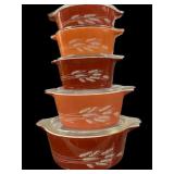 (5) Pyrex Casserole Wheat Bowls wï¿½ Lids