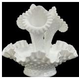 Fenton Milk Glass 3 Horn Epergne Vase