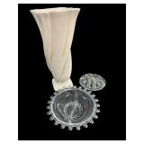 Heisey Lariat Divided Bowl, Vase, & Floral  Frog