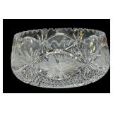 Heavy Etched Cut Glass Crystal Bowl