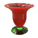 6 x 6 ï¿½  Vintage Red & Green Art Glass Vase