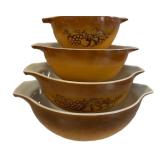 (4) Pc Old Orchard Pyrex Mixing Bowl Set