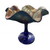 Cobalt Blue Carnival Iris Pattern Pedestal Bowl