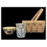 Watt  Apple Oatmeal Bowl. Blue Splatter Pottery &