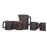 Crooksville Burley Pottery Pitcher & 6 Mugs