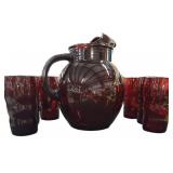 Ruby Ball Pitcher & 6 Glasses