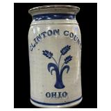 Ohio Blue Trim Stoneware Crock