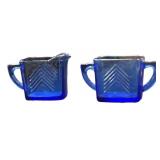 Cobalt Blue Hazel Atlas Cream & Sugar