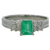 Platinum 3/5 ct Natural Emerald & VS Diamond Ring