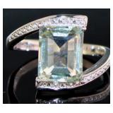 Emerald Cut 4.25 ct Green Amethyst & Diamond Ring