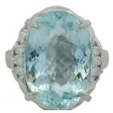 Platinum 7.17 ct Natural Aquamarine & Diamond Ring