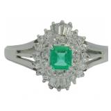 Platinum 1/2 ct Natural Emerald & VS Diamond Ring