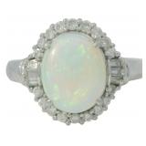Platinum 1.75 ct Natural Opal & Diamond Ring