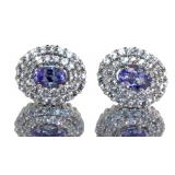 Oval Brilliant Tanzanite Halo Earrings