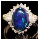 Platinum 3.51 ct Natural Black Opal & Diamond Ring