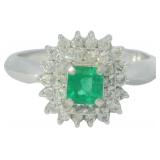 Platinum 3/4 ct Natural Emerald & VS Diamond Ring