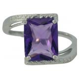 Radiant Cut 4.75 ct Amethyst & Diamond Ring
