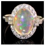 Platinum 3.98 ct Natural Opal & Diamond Ring