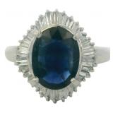 Platinum 4.14ct Natural Sapphire & VS Diamond Ring