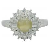 Platinum 1.13 ct Natural Cat Eye & Diamond Ring