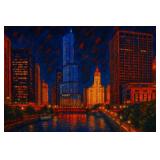 Chicago Riverwalk 2 On Canvas by Van Gogh LTD