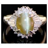 Platinum 3.20 ct Natural Cat Eye & Diamond Ring