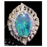 Platinum 2.25 ct Natural Black Opal & Diamond Ring