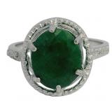 Oval 3.60 ct Natural Emearld & Diamond Ring
