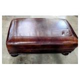 XL Ashley Leather Ottoman W / Wood Trim
