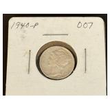 1940 - Philadelphia Mint Silver Mercury Dime