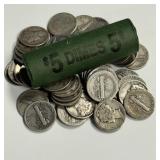 Mixed Date Roll of 50 Mercury Dimes