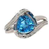 Trillion Cut Blue Topaz & Diamond Ring