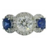 14kt Gold 3.00 ct Lab Diamond & Sapphire Ring