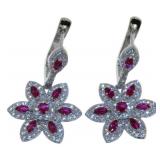 Quality Ruby & White Sapphire Dangle Earrings