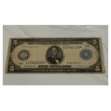1914 Blue Seal  $5 Large Bank Note