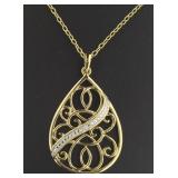 Pear Cut Filigree Diamond Accent Pendant