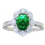 Oval Vintage Style 1.25 ct Emerald & Diamond Ring
