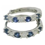 10kt Gold Sapphire & Diamond Mini Hoop Earrings