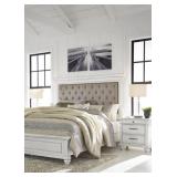 Queen Upholstered Whitewash Panel Bed & Nightstand