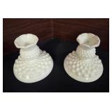 Vintage Fenton Pair Of Milk Glass Hobnail