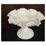 Vintage Fenton Hobnail Milk Glass Ruffled Edge